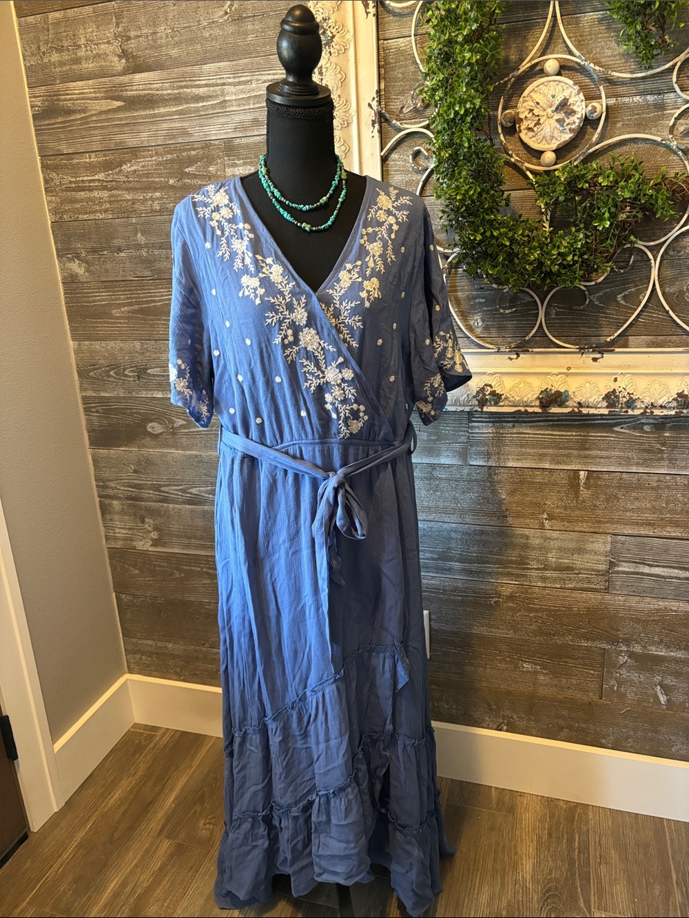 NWT Baltic Born (XL) Macey Embroidered Wrap Midi Dress- Lined